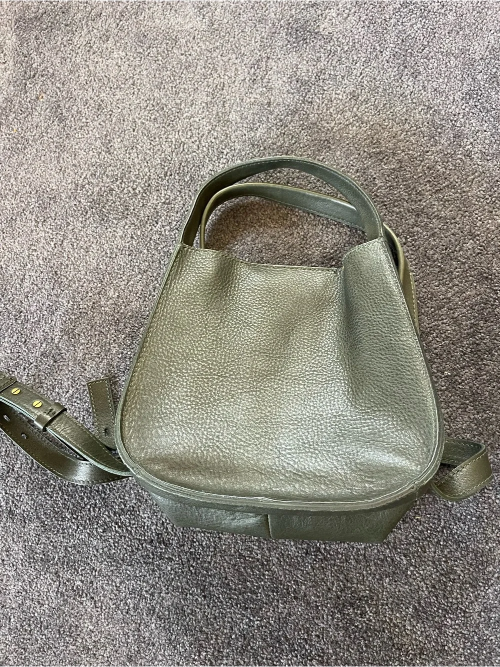 Madewell Olive Green Leather Crossbody with Gold-Tone Hardware